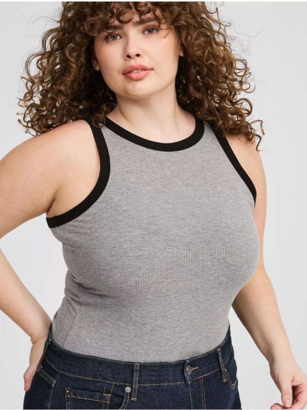 Sleeveless Ribbed Tank Top in Gray and Black